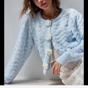 Kimchi Blue Light Blue Cardigan with White Accents